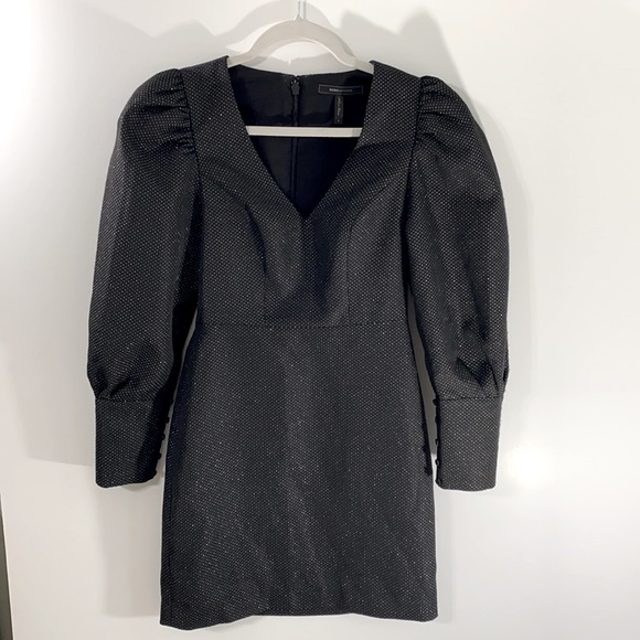 BCBGMAXAZRIA black mini dress with long puff sleeve and button cuff sleeves so 0 - Picture 2 of 14